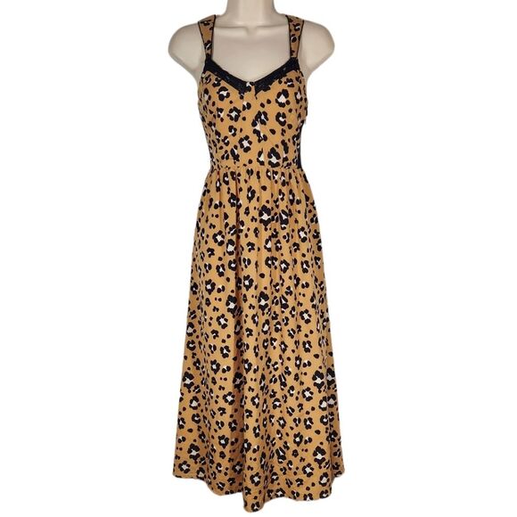 Thakoon‎ Dress Corset Leopard Animal Print A-Line Midi Lace Black Tan Flowy 4 - Picture 5 of 16